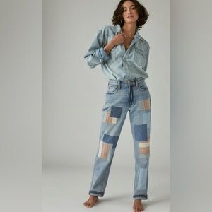Lucky Brand Lucky Legend Boy Mid Rise Relaxed Straight Leg Patchwork Jeans